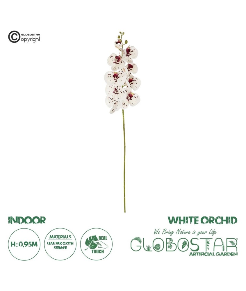 GloboStar® Artificial Garden WHITE ORCHID BRANCH 21406 Τεχνητό Διακοσμητικό Κλαδί Λευκή Ορχιδέα Y95cm
